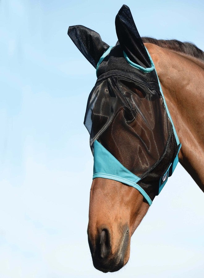 WeatherBeeta ComFiTec Fine Mesh Mask with Ears, Black/Turquoise, Cob - Image 1